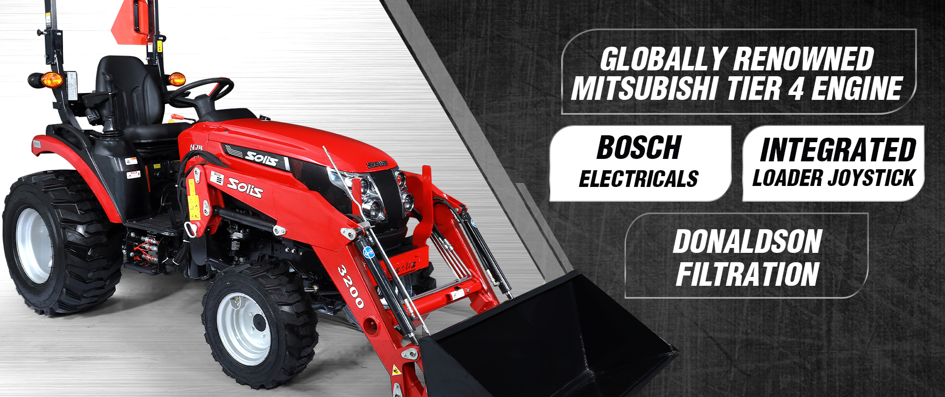 Solis H24 Compact Tractor - Globally Renowned Mitsubishi Tier 4 Engine, Bosch Electricals, Integrated Loader Joystick and Donalson Filtration